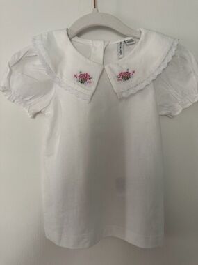 Janie and Jack White Collar Blouse with Pink Floral Embroidery size 18-24